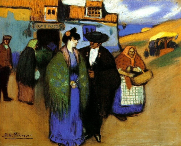 Spanish Couple In Front Of An In by Pablo Picasso, 1900